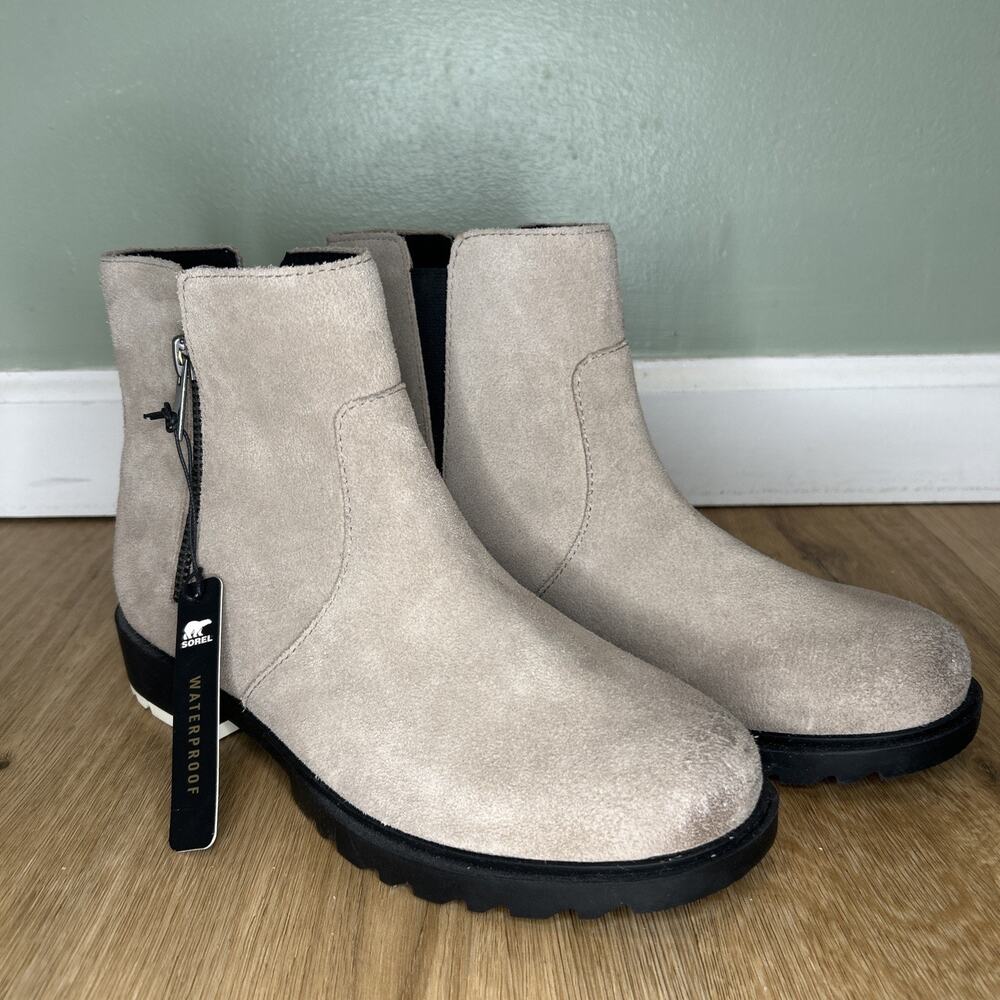 *NEW* Sorel Women’s 8 Emelie II Zip Ankle Bootie Taupe Omega Waterproof Suede